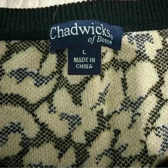 Chadwicks of Boston Leopard Cardigan Button Up Long Sleeve Sweater Top Size L - Picture 2 of 8